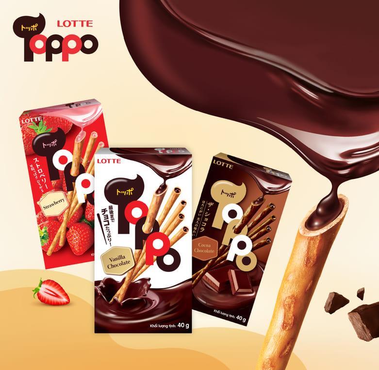 Lotte Toppo changed to a new packaging design that is more youthful and dynamic.